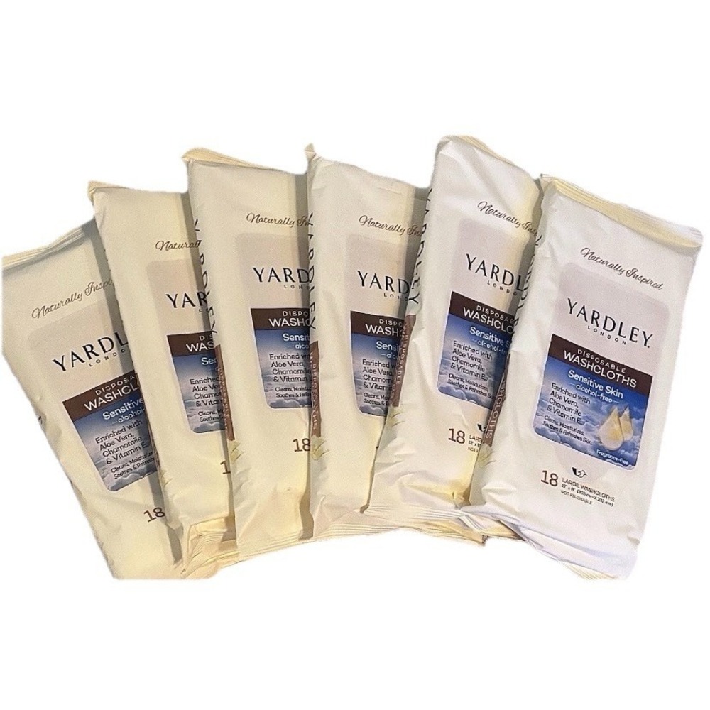6 Packs 16 each Yardley London SENSITIVE Skin Disposable Washcloths 12x18